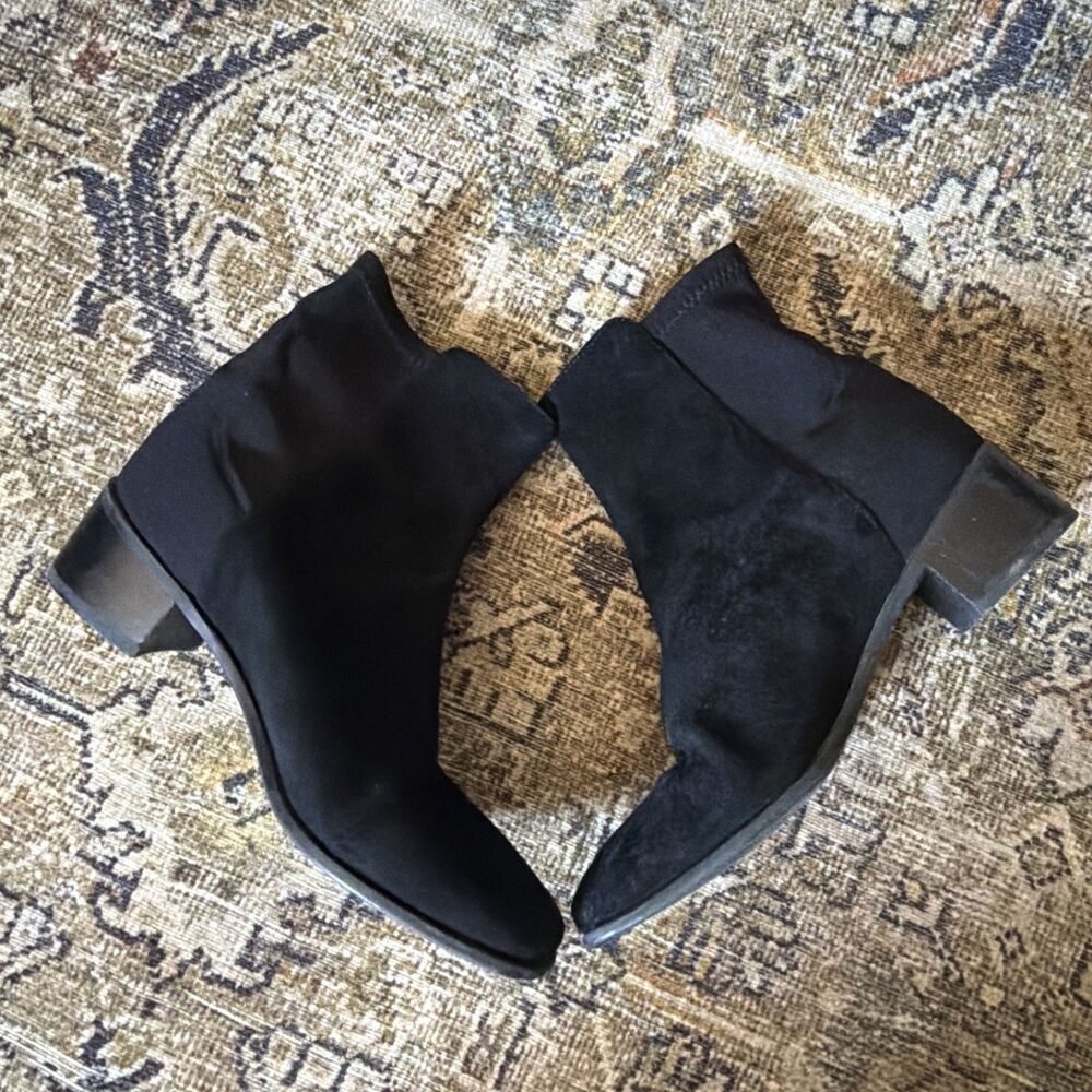 Stuart Weitzman 50/50 Black Suede Pull-On Booties Women's Size 5.5 B Org.$590